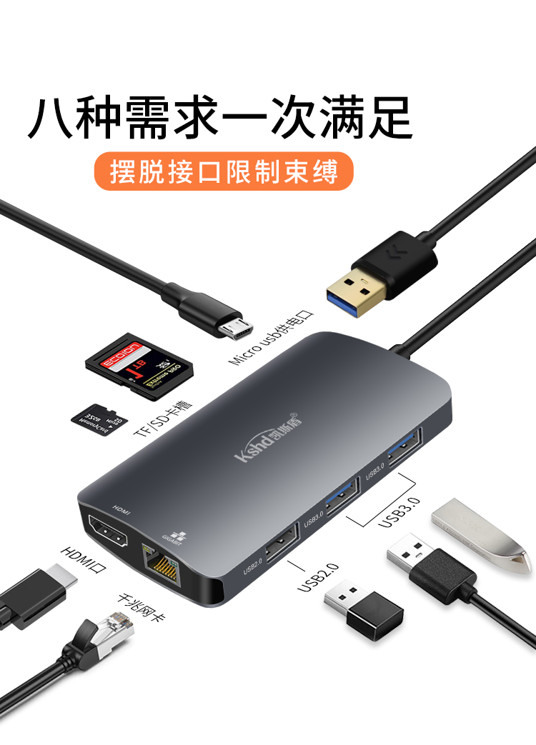 USB3.0八合一多功能扩展坞