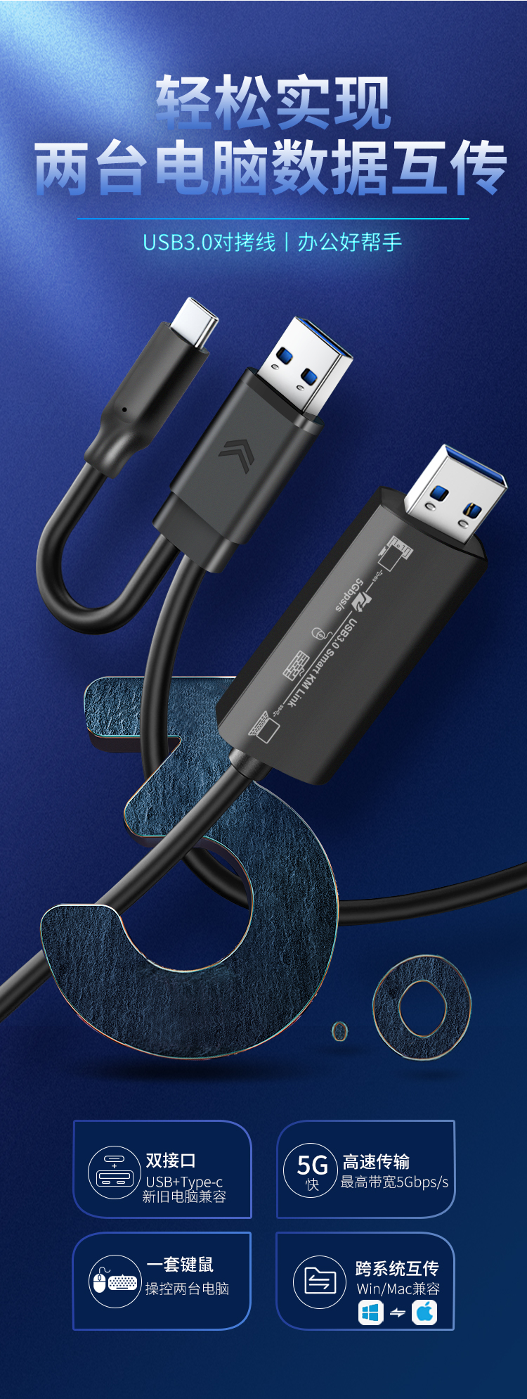 USB3.0 computer data copy cable A+C