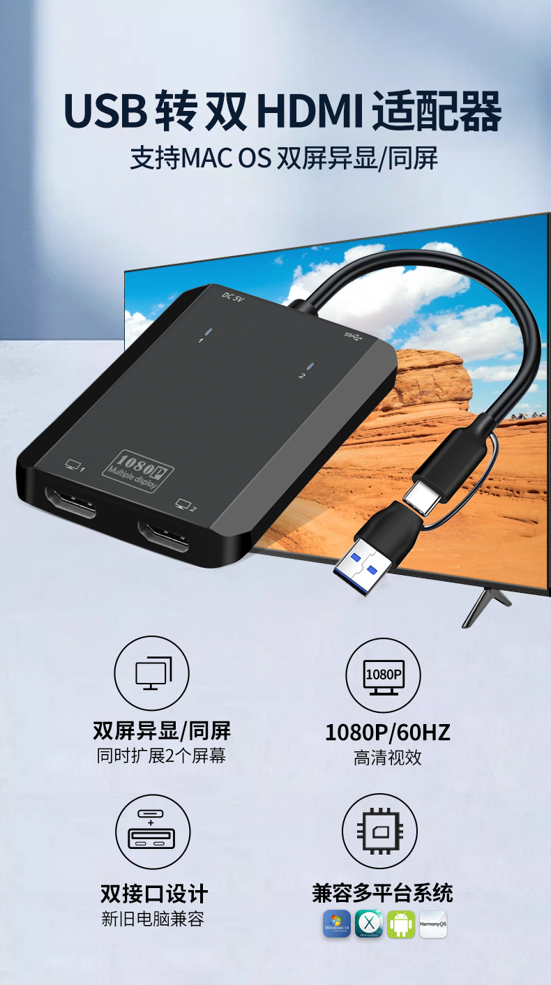 USB3.0转HDMI+HDMI适配器